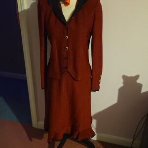 St. John Collection Deep Red Blazer and Skirt Set